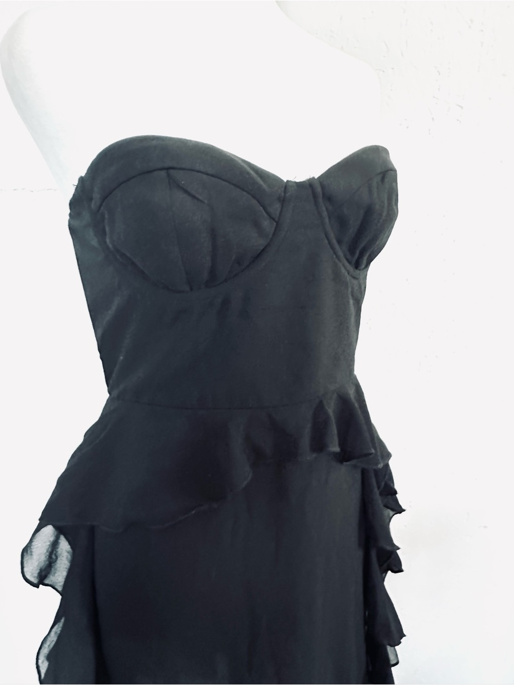 Classic Strapless Black Peplum Ruffle Dress